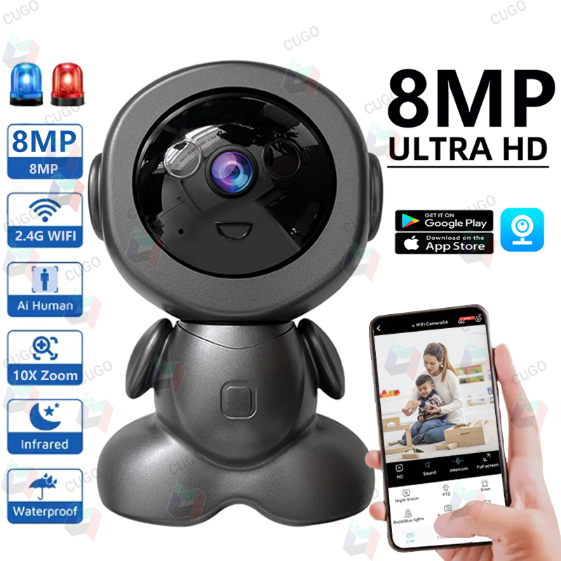 Home Security Robot - 8MP WLAN Überwachungsroboter-Kamera PTZ Sicherheits-Babyphone Zwei-Wege-Audio