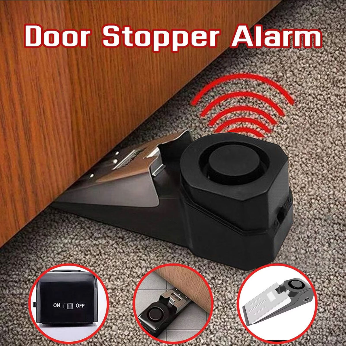 Sim Gsm Alarm - Kabelloses Türstopper-Alarmsystem 120dB Keilförmiger Sicherheits-Bodentürstopper Haus-Türstopper