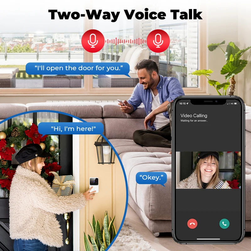 Home Security Front Door Camera - Tuya WLAN-Video-Türklingel Kabellose HD-Kamera IR-Alarm Sicherheits-Smart-Home-Türklingel